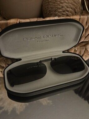 Vintage Polar Optics Clip-On Sunglasses Polarized Black Frameless Shades w/ Case